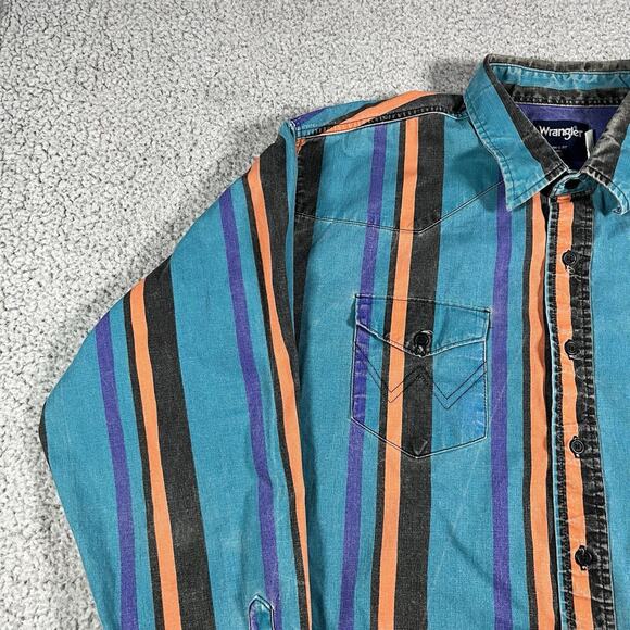 Wrangler Brushpopper Shirt Mens 18.5 Stripe Colorful Western Rodeo Cowboy VTG - Picture 8 of 12
